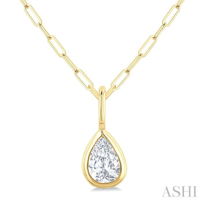 ASHI Pear Shape Bezel Set Paperclip Diamond Fashion Pendant 918F7PPFGPDYG-PR
