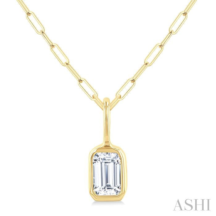 ASHI Emerald Shape Bezel Set Paperclip Diamond Fashion Pendant 918F7PPTGPDYG-OC