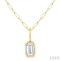 ASHI Emerald Shape Bezel Set Paperclip Diamond Fashion Pendant 918F7PPTGPDYG-OC