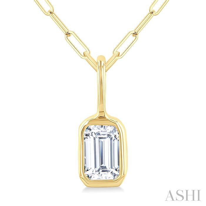 ASHI Emerald Shape Bezel Set Paperclip Diamond Fashion Pendant 918F7PPTGPDYG-OC
