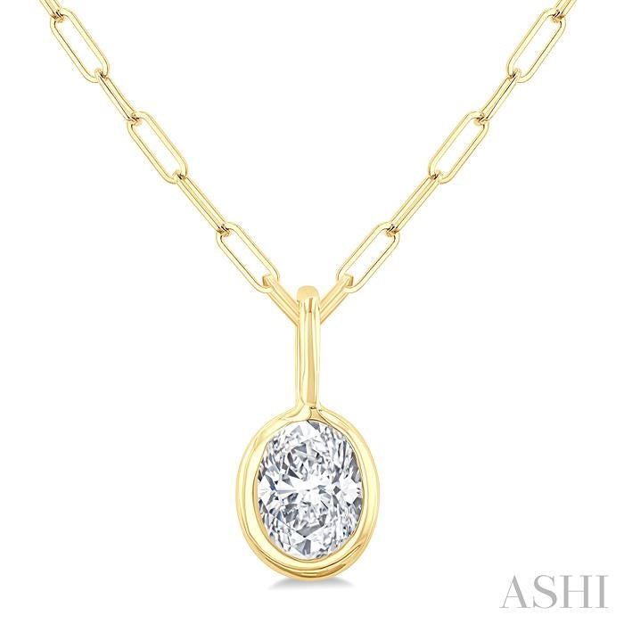 ASHI Oval Shape Bezel Set Paperclip Diamond Fashion Pendant 918F7PPTGPDYG-OV