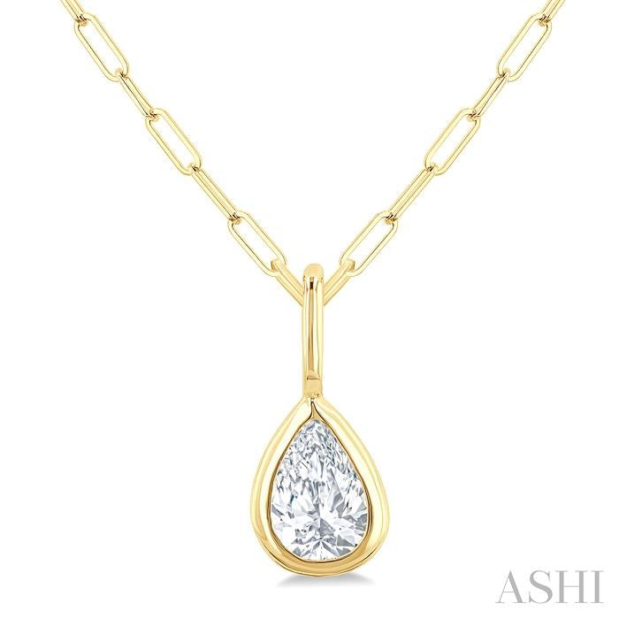 ASHI Pear Shape Bezel Set Paperclip Diamond Fashion Pendant 918F7PPTGPDYG-PR
