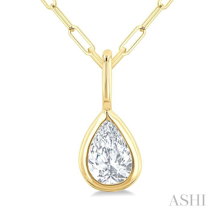 ASHI Pear Shape Bezel Set Paperclip Diamond Fashion Pendant 918F7PPTGPDYG-PR