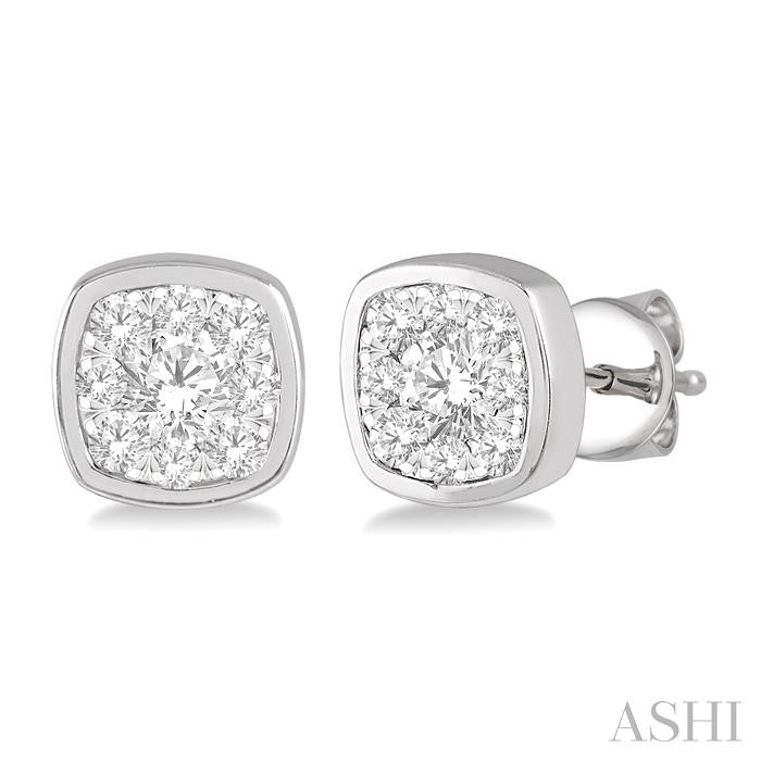 ASHI Cushion Shape Lovebright Essential Diamond Stud Earrings 919B2PPFHERWG