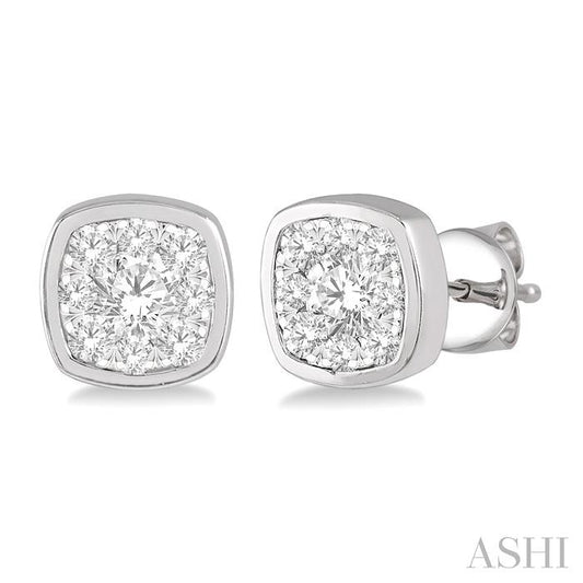 ASHI Cushion Shape Lovebright Essential Diamond Stud Earrings 919B2PPFHERWG