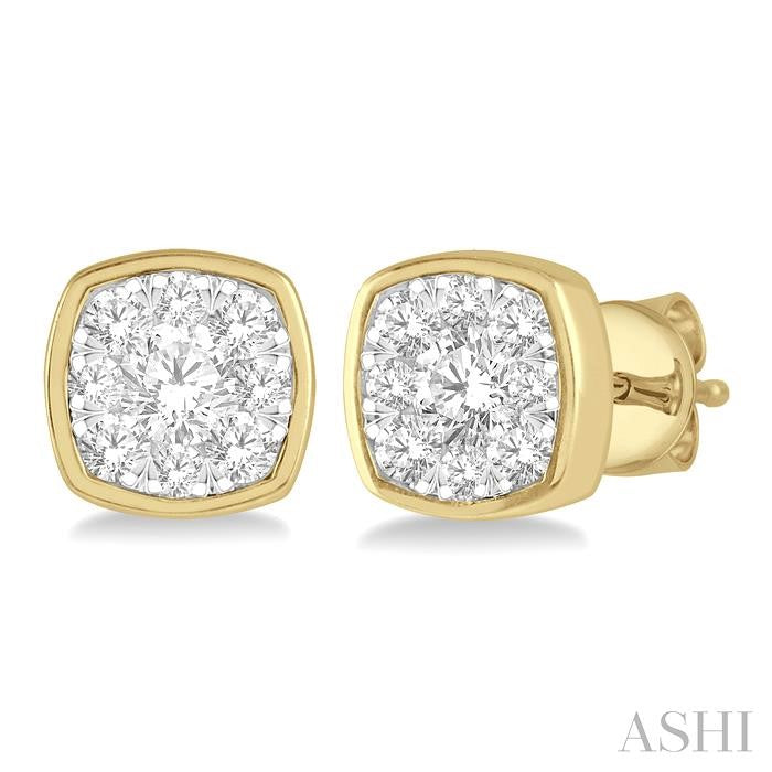 ASHI Cushion Shape Bezel Set Lovebright Essential Diamond Stud Earrings 919B5PPFGERYW