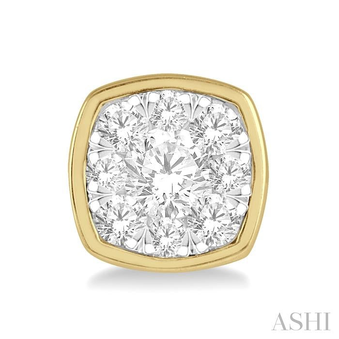 ASHI Cushion Shape Bezel Set Lovebright Essential Diamond Stud Earrings 919B5PPFGERYW