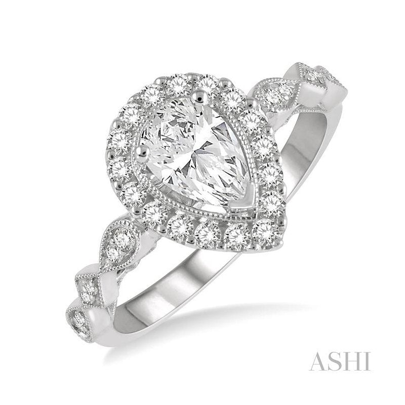 ASHI Pear Shape Halo Diamond Engagement Ring 221L2PPFHWG-LE
