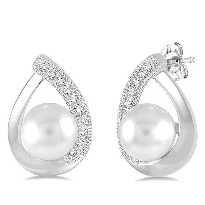Parkplace Jewelers Silver Pearl & Diamond Earrings 88328PPSSSLER