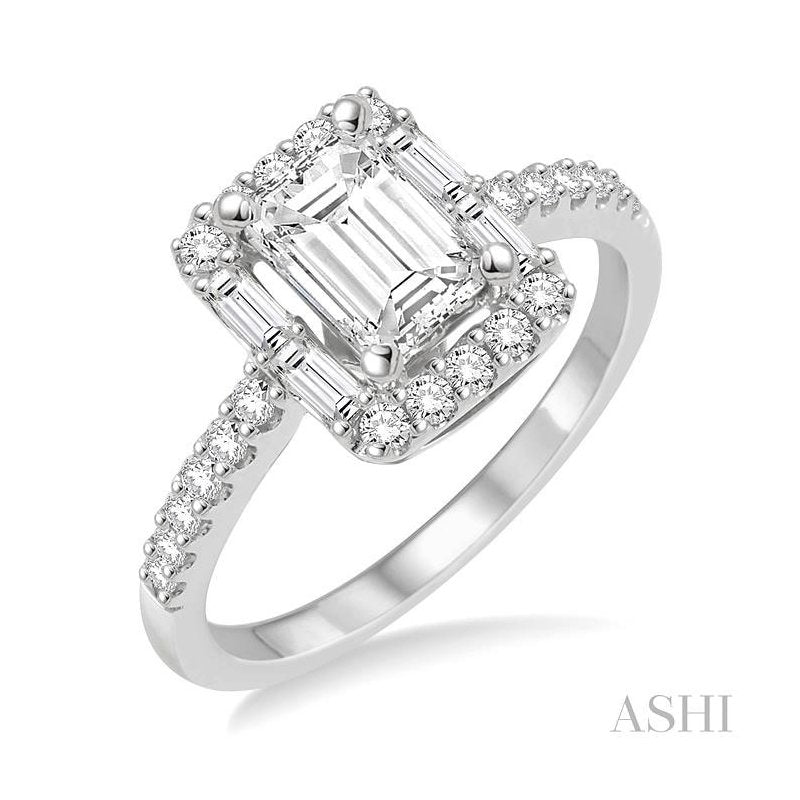 ASHI Emerald Shape Semi-Mount Halo Diamond Engagement Ring 226A3PPFRWG-SM