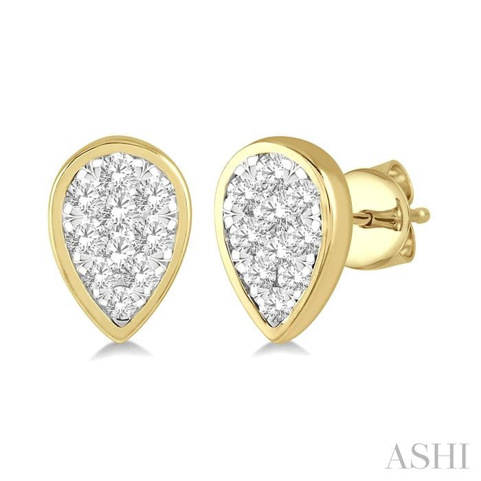 ASHI Pear Shape Bezel Set Lovebright Essential Diamond Stud Earrings 920B5PPFGERYW
