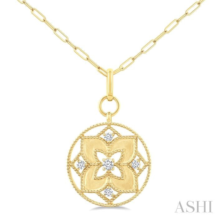 ASHI Floral Circle Paperclip Medallion Diamond Fashion Pendant 920F6PPFGPDYG