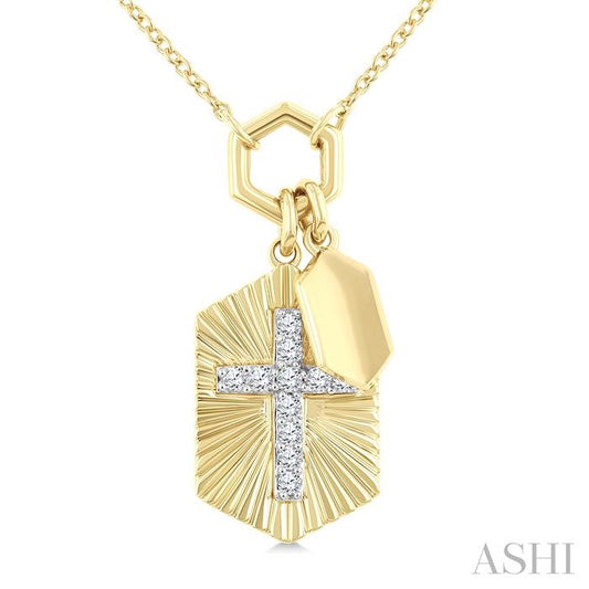 ASHI Cross Charm Fluted Diamond Fashion Pendant 920G8PPTGPDYW