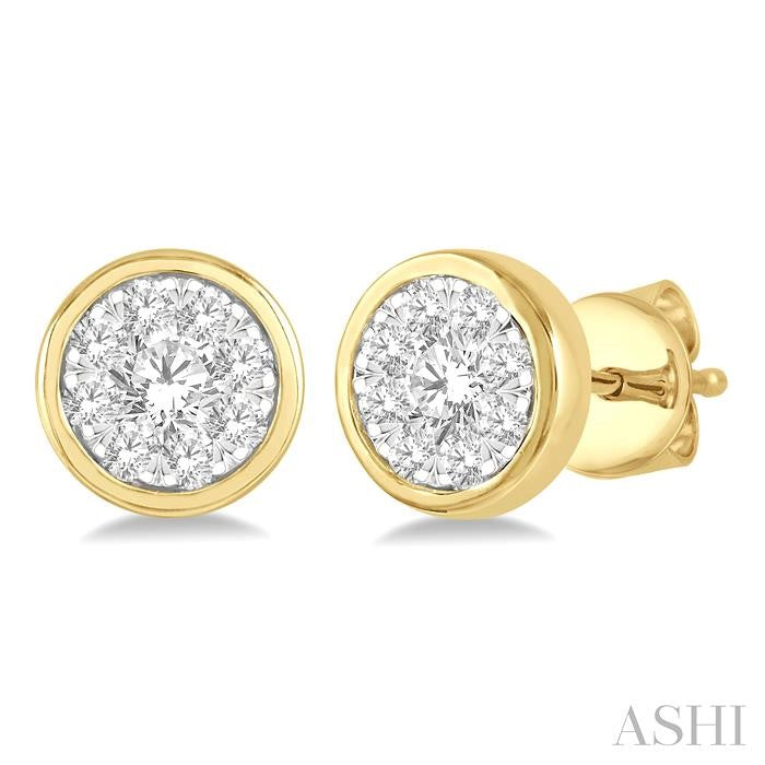ASHI Round Shape Bezel Set Lovebright Essential Diamond Stud Earrings 921B5PPFGERYW