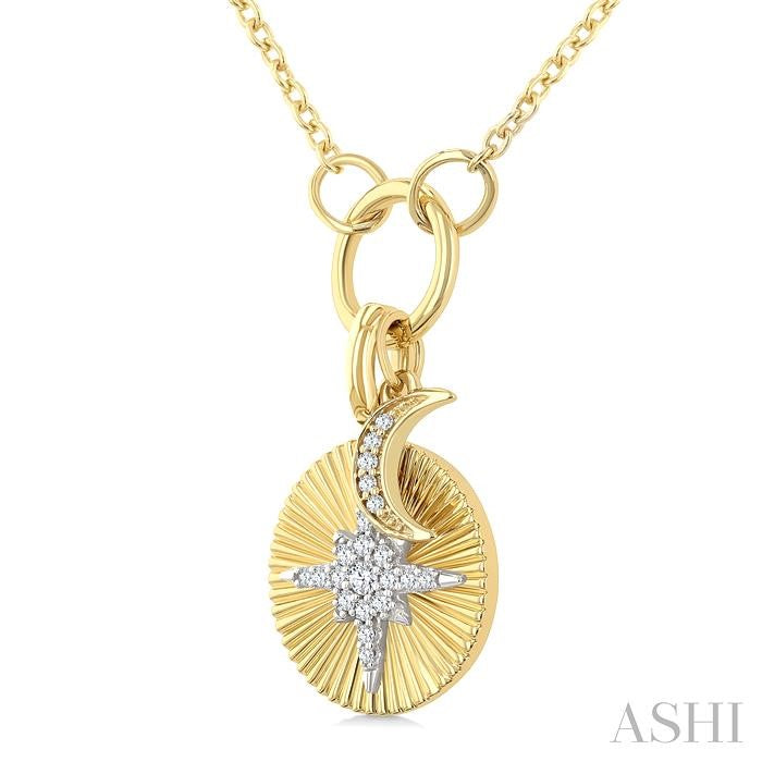 ASHI Crescent Moon & Star Charm Fluted Diamond Fashion Pendant 921G8PPTGPDYW
