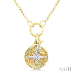 ASHI Crescent Moon & Star Charm Fluted Diamond Fashion Pendant 921G8PPTGPDYW
