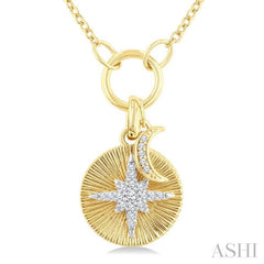ASHI Crescent Moon & Star Charm Fluted Diamond Fashion Pendant 921G8PPTGPDYW