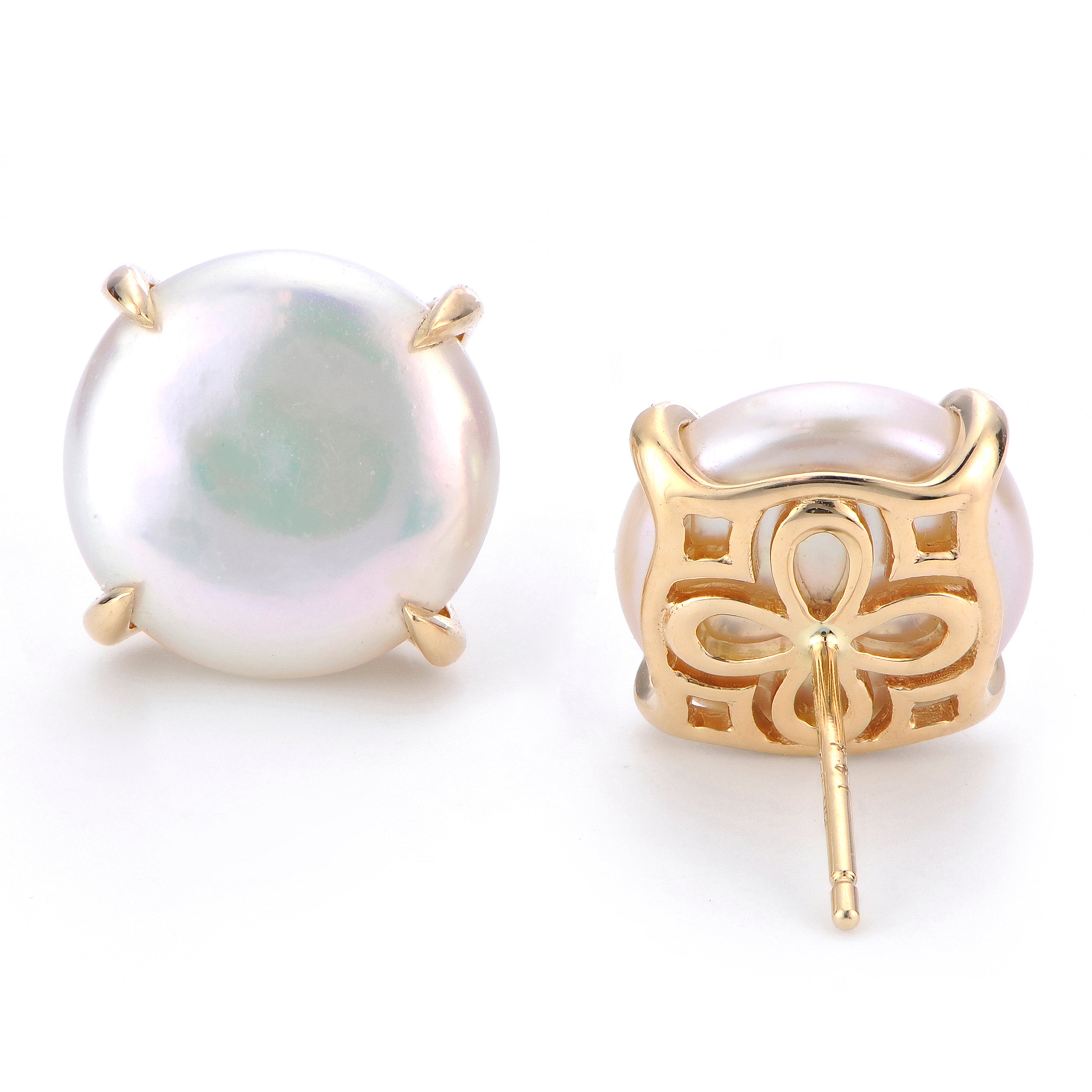 Parkplace Pearls 14KT Yellow Gold Freshwater Coin Pearl Earring 924002