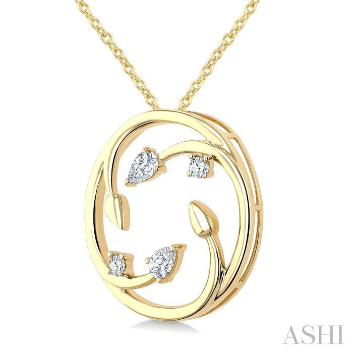 ASHI Circle Diamond Leaf Pendant 927H6PPFGPDYG