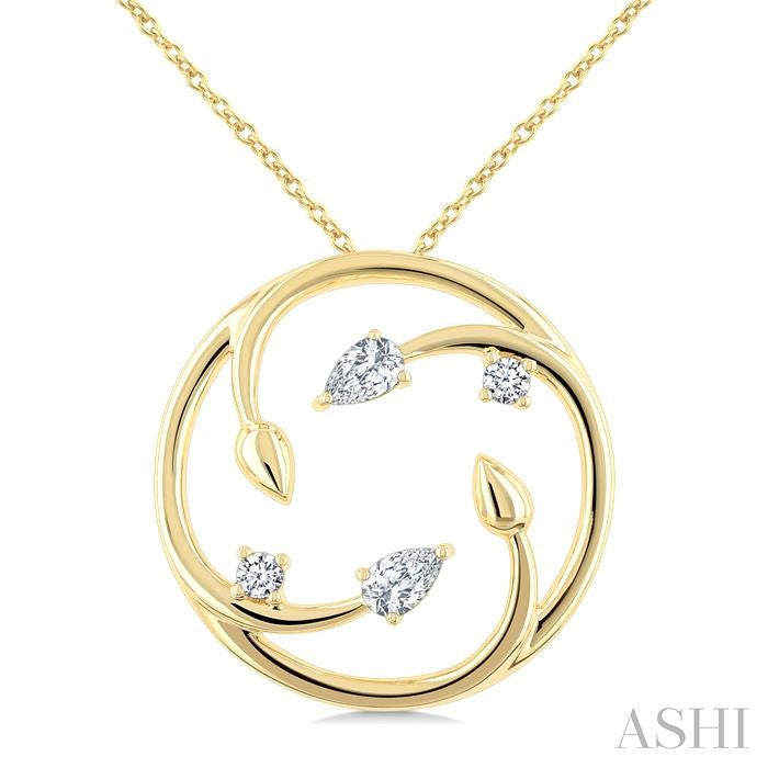 ASHI Circle Diamond Leaf Pendant 927H6PPFGPDYG