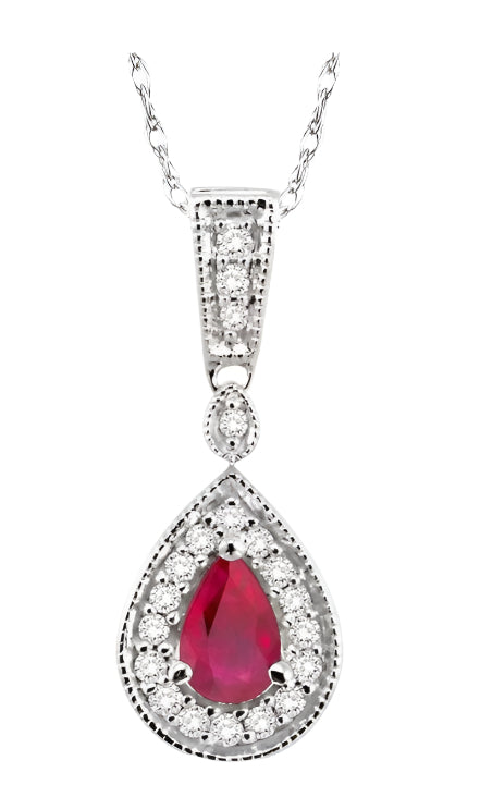 Parkplace Jewelers Pear Shape Gemstone & Halo Diamond Pendant 58327PPFNPDRBWG