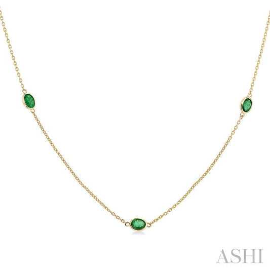 ASHI Oval Shape Gemstone Station Necklace 930V0PPF@NKEMYG-OV