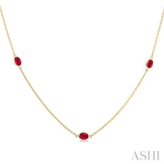 ASHI Oval Shape Gemstone Station Necklace 930V0PPF@NKRBYG-OV