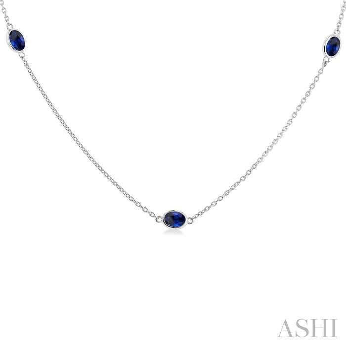 ASHI Oval Shape Gemstone Station Necklace 930V0PPF@NKSPWG-OV