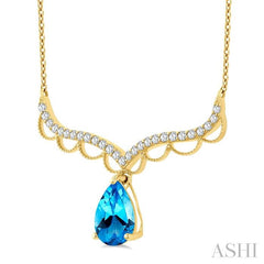ASHI Pear Shape Gemstone & Diamond Fashion Necklace 930W0PPTSNKBTYG