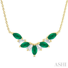 ASHI Marquise Shape Gemstone & Diamond Necklace 931V0PPFGNKEMYG