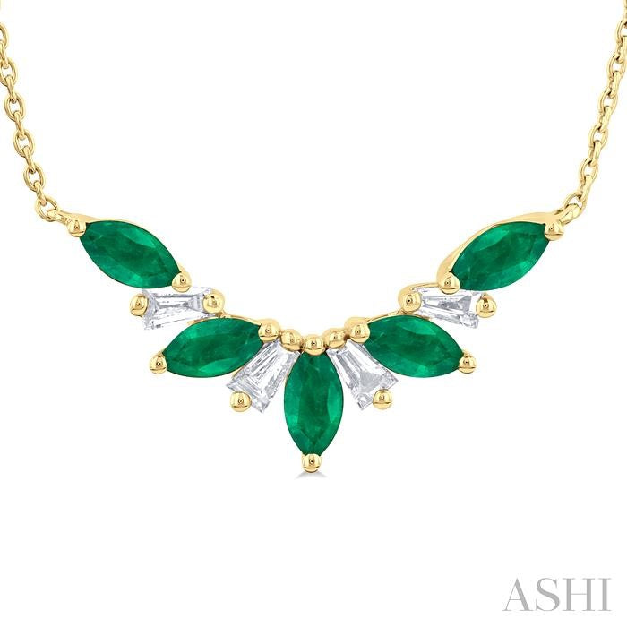 ASHI Marquise Shape Gemstone & Diamond Necklace 931V0PPFGNKEMYG
