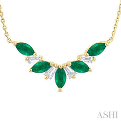 ASHI Marquise Shape Gemstone & Diamond Necklace 931V0PPFGNKEMYG