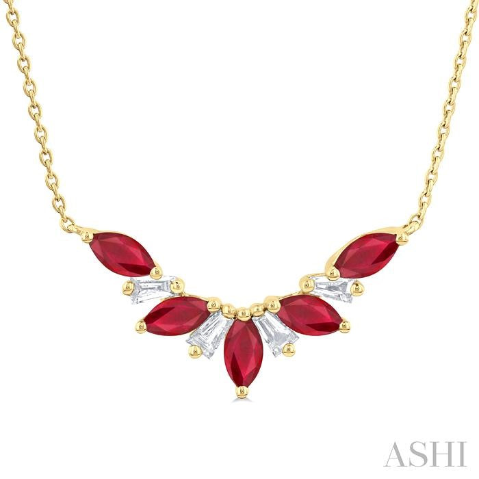 ASHI Marquise Shape Gemstone & Diamond Necklace 931V0PPFGNKRBYG