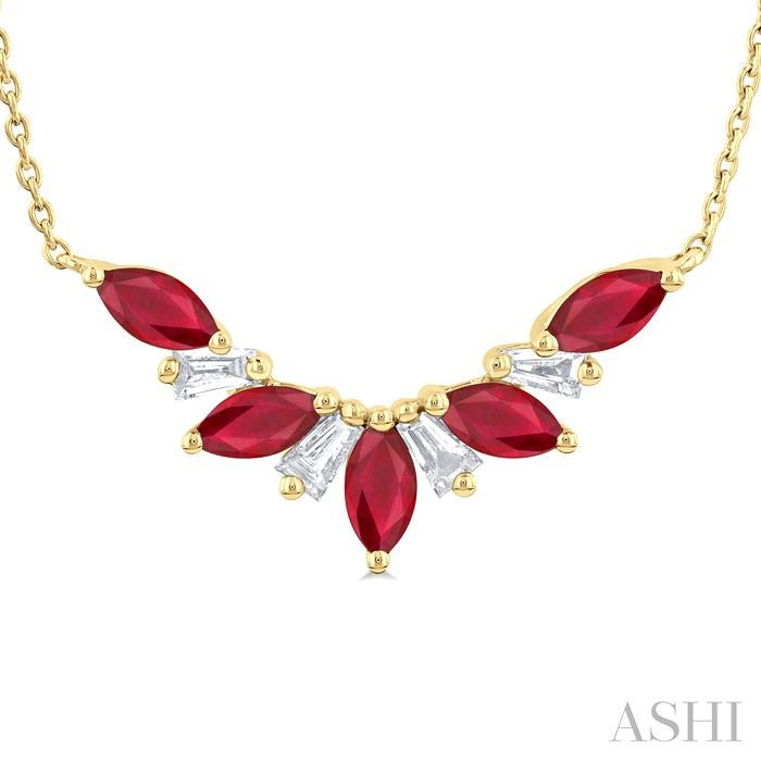 ASHI Marquise Shape Gemstone & Diamond Necklace 931V0PPFGNKRBYG