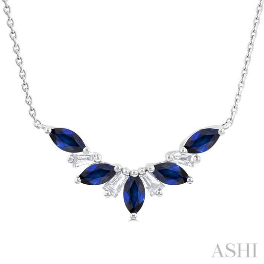 ASHI Marquise Shape Gemstone & Diamond Necklace 931V0PPFGNKSPWG