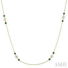 ASHI 3 Gemstone & Diamond Station Necklace 936VHPPFGNKEMYG