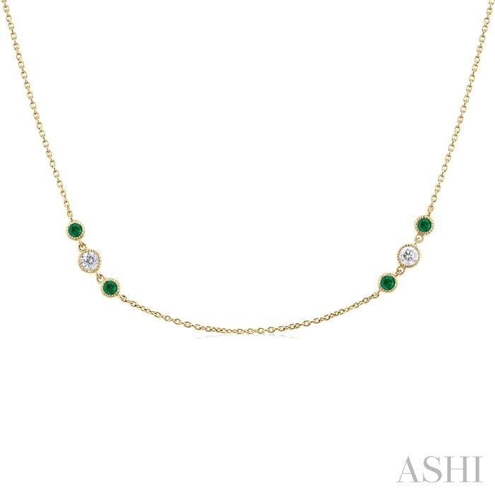 ASHI 3 Gemstone & Diamond Station Necklace 936VHPPFGNKEMYG