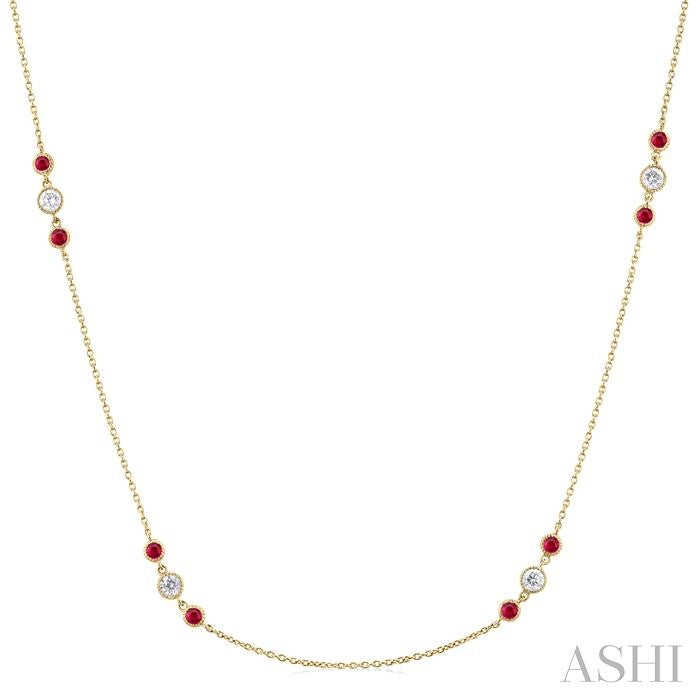 ASHI 3 Gemstone & Diamond Station Necklace 936VHPPFGNKRBYG