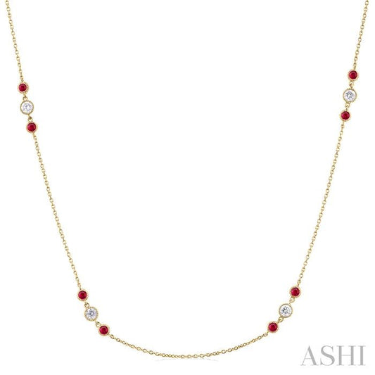 ASHI 3 Gemstone & Diamond Station Necklace 936VHPPFGNKRBYG