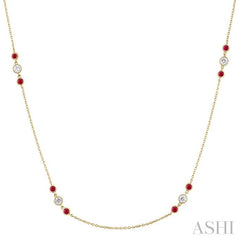 ASHI 3 Gemstone & Diamond Station Necklace 936VHPPFGNKRBYG