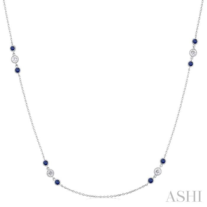 ASHI 3 Gemstone & Diamond Station Necklace 936VHPPFGNKSPWG