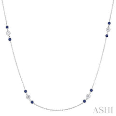 ASHI 3 Gemstone & Diamond Station Necklace 936VHPPFGNKSPWG