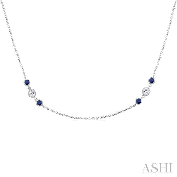 ASHI 3 Gemstone & Diamond Station Necklace 936VHPPFGNKSPWG