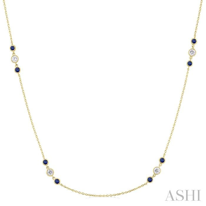 ASHI 3 Gemstone & Diamond Station Necklace 936VHPPFGNKSPYG