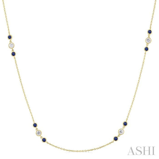 ASHI 3 Gemstone & Diamond Station Necklace 936VHPPFGNKSPYG