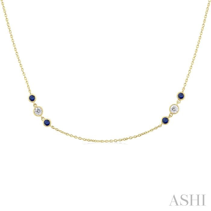 ASHI 3 Gemstone & Diamond Station Necklace 936VHPPFGNKSPYG