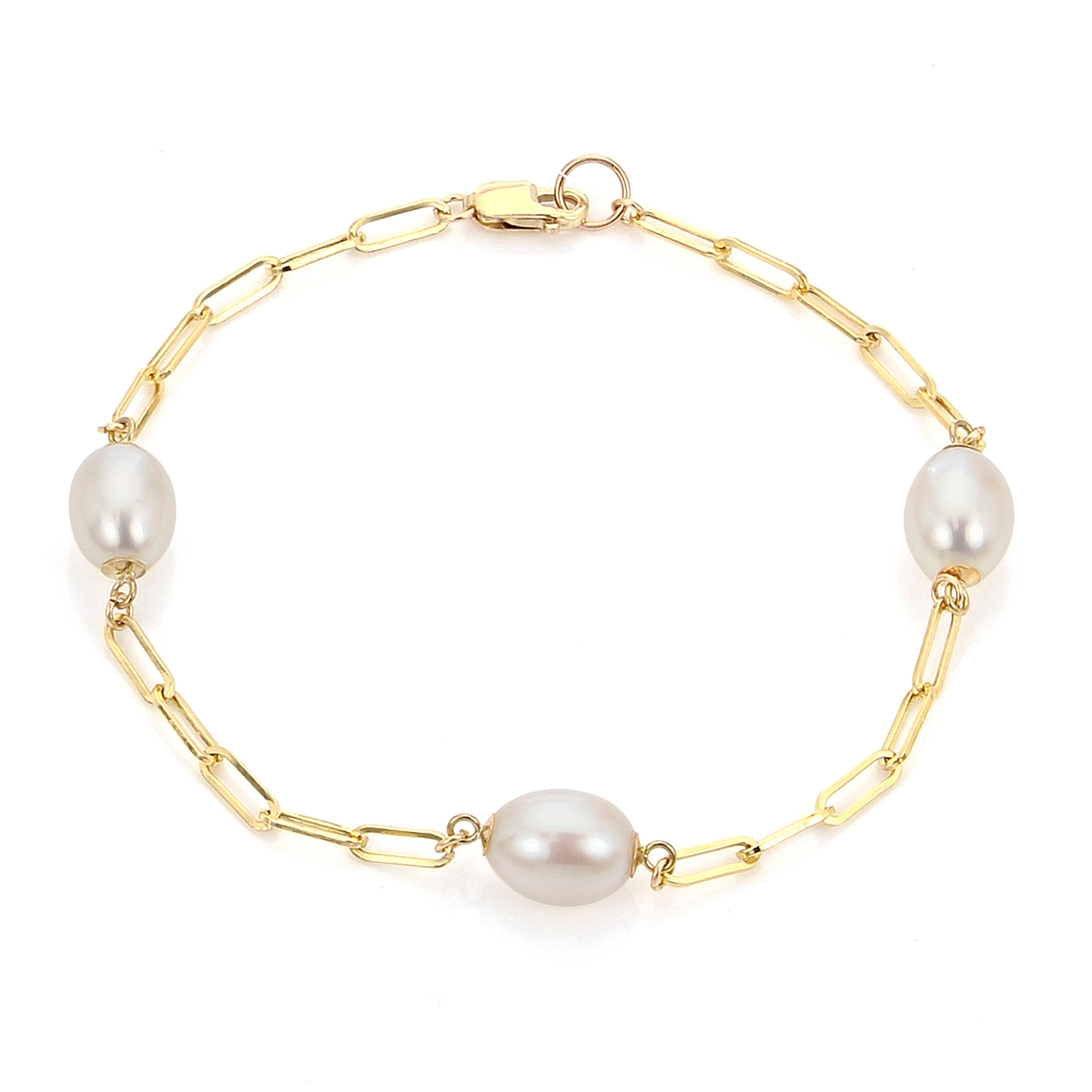 Parkplace Pearls 14K Gold Paperclip Chain and Freshwater Pearl Bracelet 938201/FW