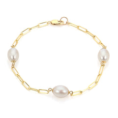 Parkplace Pearls 14K Gold Paperclip Chain and Freshwater Pearl Bracelet 938201/FW