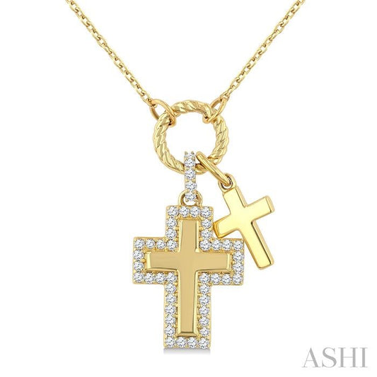 ASHI Cross Charm Diamond Fashion Pendant 938A7PPTGPDYG-CR