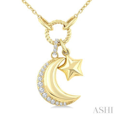 ASHI Crescent Moon & Star Charm Diamond Fashion Pendant 938A8PPTGPDYG-MN